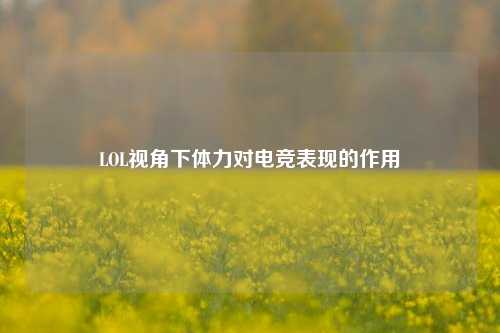 LOL视角下体力对电竞表现的作用