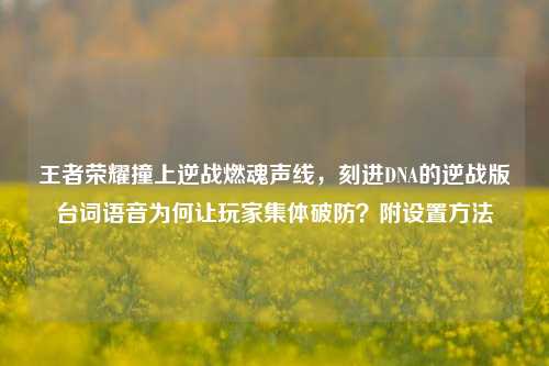 王者荣耀撞上逆战燃魂声线，刻进DNA的逆战版台词语音为何让玩家集体破防？附设置方法