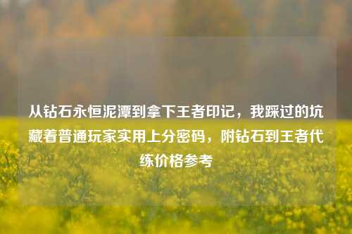 从钻石永恒泥潭到拿下王者印记，我踩过的坑藏着普通玩家实用上分密码，附钻石到王者代练价格参考