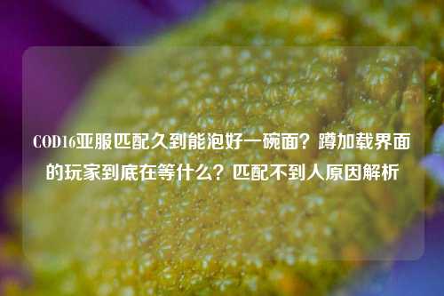 COD16亚服匹配久到能泡好一碗面?蹲加载界面的玩家到底在等什么?匹配不到人原因解析