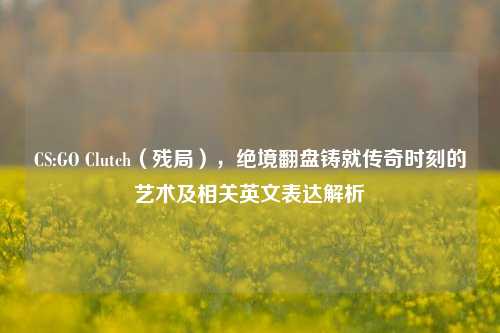 CS:GO Clutch(残局),绝境翻盘铸就传奇时刻的艺术及相关英文表达解析