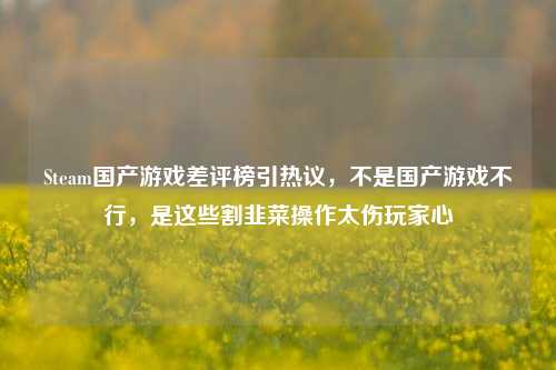 Steam国产游戏差评榜引热议,不是国产游戏不行,是这些割韭菜操作太伤玩家心