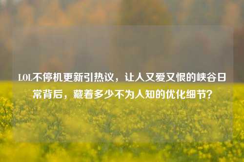 LOL不停机更新引热议,让人又爱又恨的峡谷日常背后,藏着多少不为人知的优化细节?