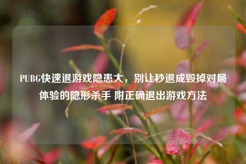 PUBG快速退游戏隐患大,别让秒退成毁掉对局体验的隐形杀手 附正确退出游戏方法