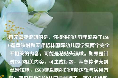 首先需要说明的是，你提供的内容里混杂了CSGO键盘映射和天津格林国际幼儿园学费两个完全不相关的内容，可能是粘贴失误哦。如果是针对CSGO相关内容，可生成标题，从急停卡壳到丝滑拉枪，CSGO键盘映射的进阶逻辑与实用方案；如果是针对幼儿园学费相关，可生成标题，天津格林国际幼儿园学费相关情况说明，请你确认具体需求~