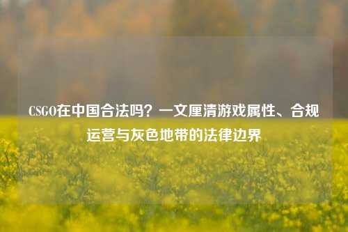 CSGO在中国合法吗?一文厘清游戏属性、合规运营与灰色地带的法律边界