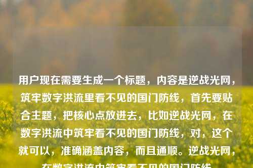 用户现在需要生成一个标题,内容是逆战光网,筑牢数字洪流里看不见的国门防线,首先要贴合主题,把核心点放进去,比如逆战光网,在数字洪流中筑牢看不见的国门防线,对,这个就可以,准确涵盖内容,而且通顺。逆战光网,在数字洪流中筑牢看不见的国门防线