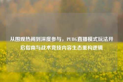 从围观热闹到深度参与,PUBG直播模式玩法开启指南与战术竞技内容生态重构逻辑